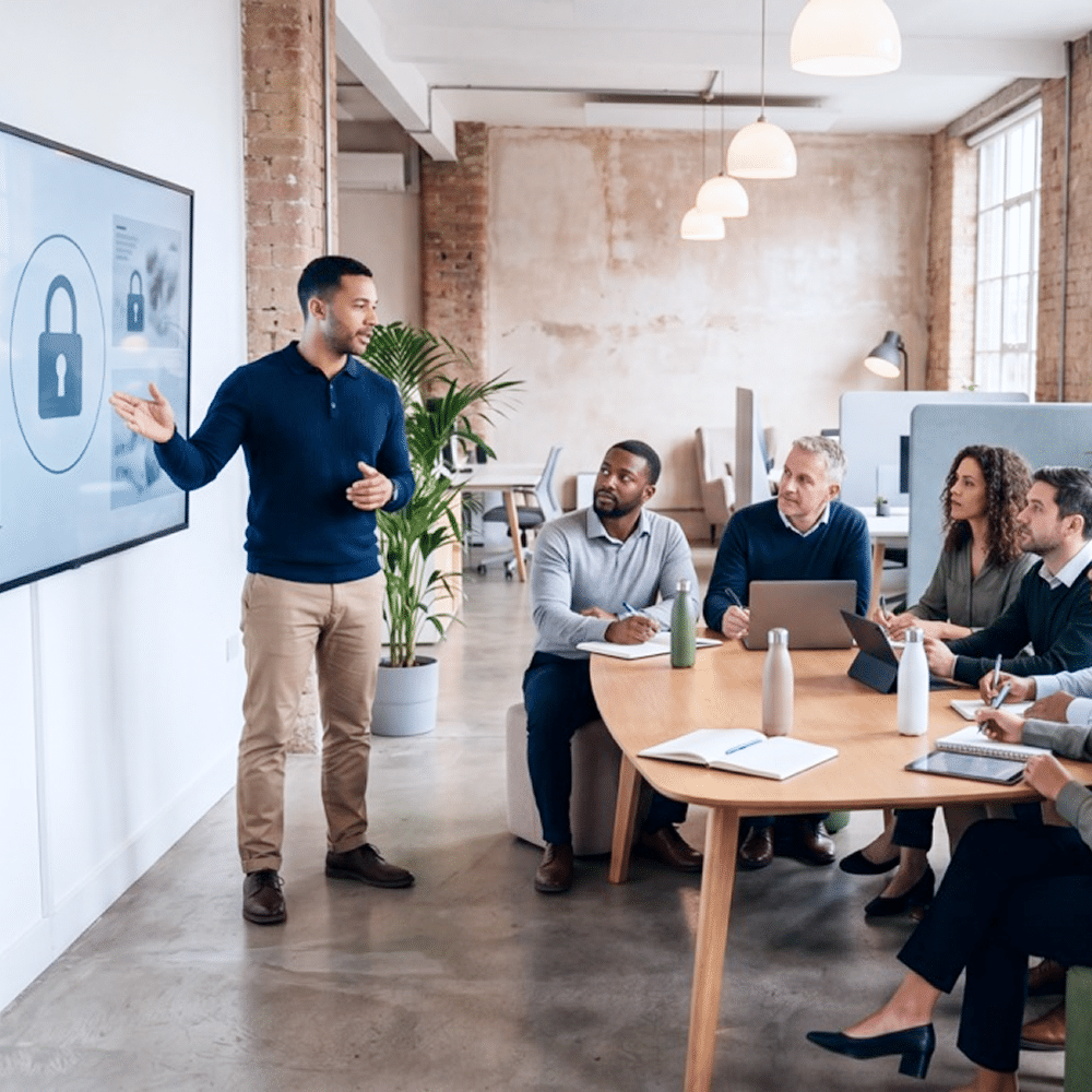 Person presenting a API dashboard to a team.