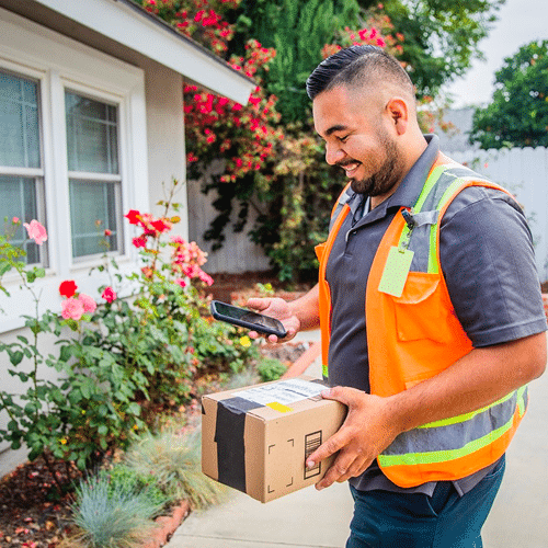 Delivery worker scanning package